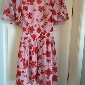 Missguided Red and Pink A-Line Flutter Sleeve Dress